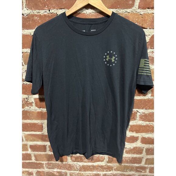Under Armour Shirt Mens Large Loose Black Freedom Stars Flag Patriotic - Picture 1 of 4